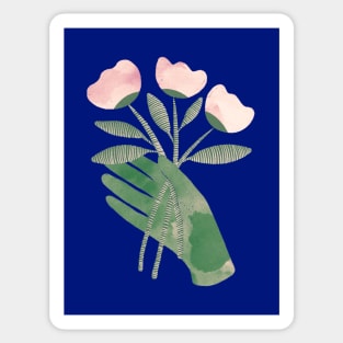 Green hand with powder pink flowers for you version 2 Sticker